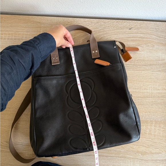 Orla Kiely Flower Stem Embossed Leather Backpack, Black - Picture 5 of 7